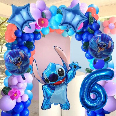 6 Pcs Blue Stitch Foil Balloons Set Digit 1-9 Years Old Ball