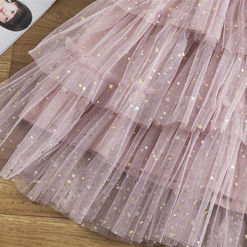 Girls Princess Mesh Layers Cake Dresses For Kids Sequin Eleg