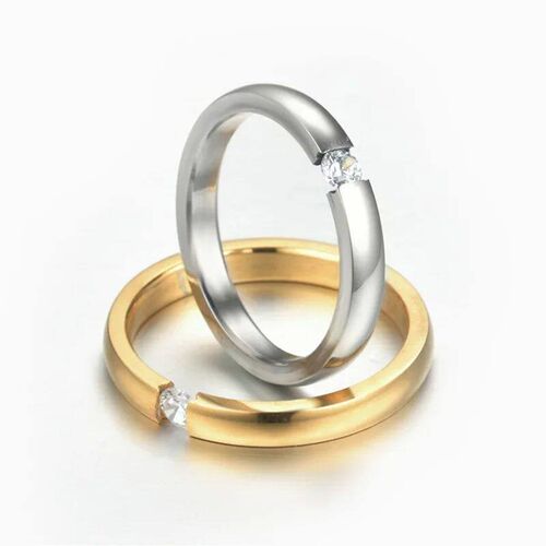 Luxury 2mm Stainless Steel Ring for Women Men Inlay Zirconia