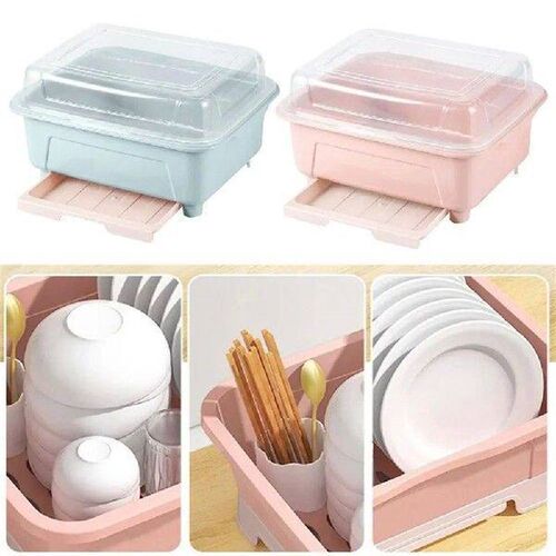 Plastic Dish Drying Rack Dustproof with Lid Utensils