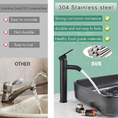 Matte Black Stainless Steel Sink Faucet Tall Spout Deck