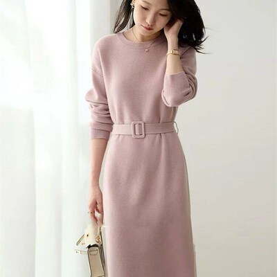 Autumn Winter Knitted Dress 2023 O-Neck Long Sleeve Party Mi