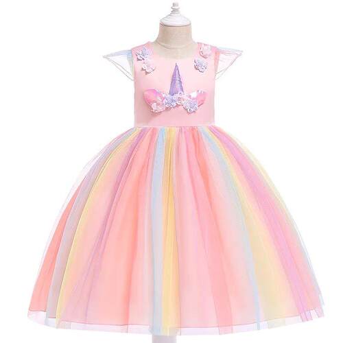 Purim Unicorn Girls Dress Kids Birthday Party Princess Costu