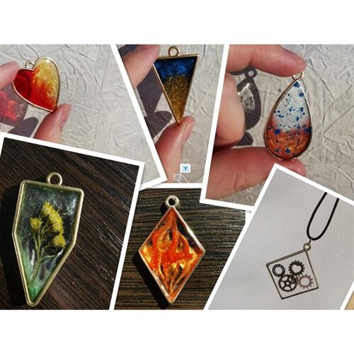 10pcs/lot 7 Color Geometric Figure Charm Hollow Glue Blank P