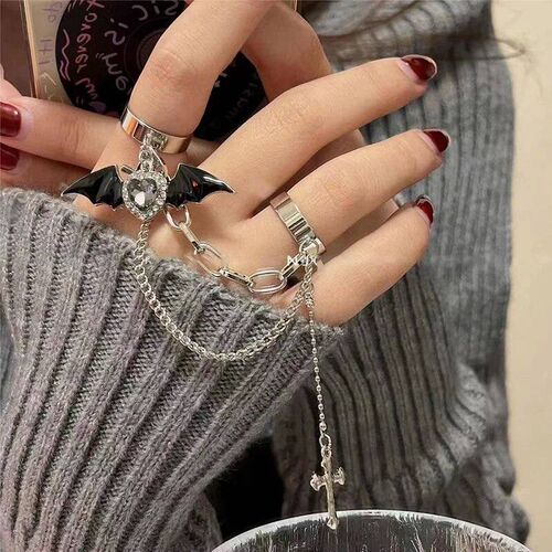 YK Little Devil Heart Wing Ring for Women Men Gothic Dark