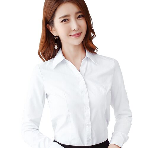 V-neck long-sleeved white shirt womens new spring and summe