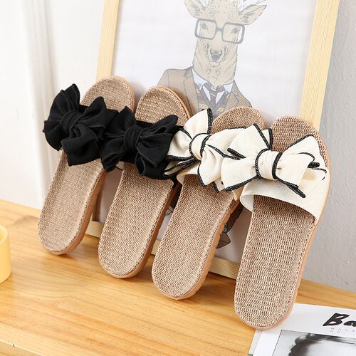 Women Slippers Striped Bow Ya Ma Flip Flops Summer Casual Sl