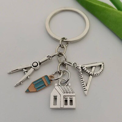 New House key ring Compass Ruler Keychain Real Estate Archit