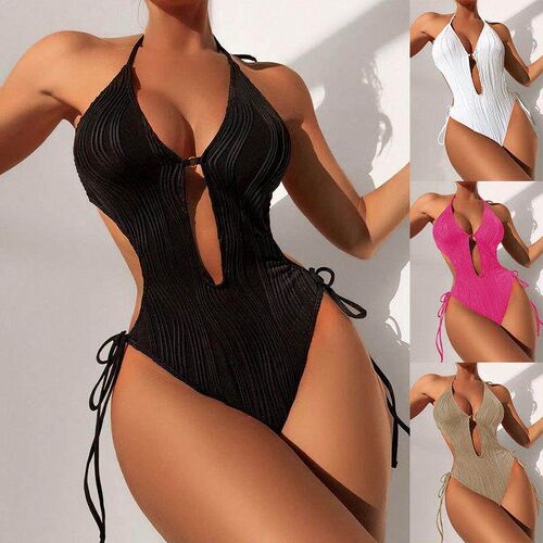 Hanging neck loose one-piece swimsuit triangle beach