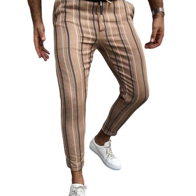 Mens stripe fashion nine point pants casual pants fashion t