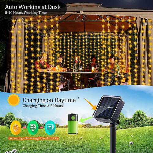 300Leds Solar Curtain Light Outdoor Fairy Garland String Lig