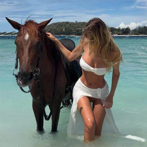 Bikini Half body Yarn Skirt Hanging Neck Womens Swimsuit