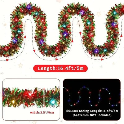 1pc Christmas Tinsel Garland Metallic Shiny Garland With LED