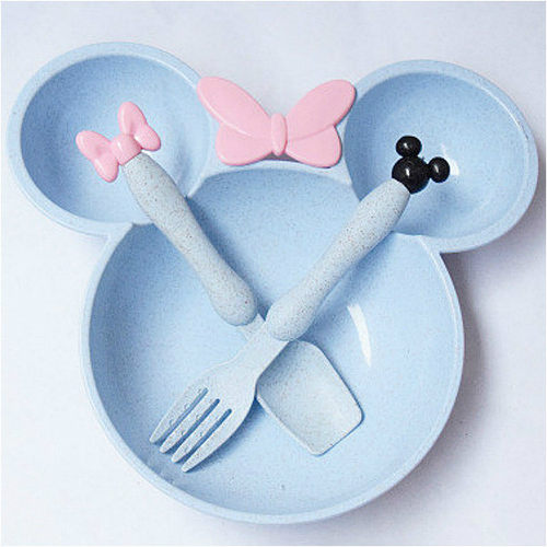 3pcs Wheat Straw Baby Cartoon Tableware Set Childrens Dishe