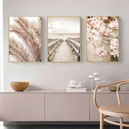 Beige Flower Grass Picture  Painting Wall Art Nordic Minimal