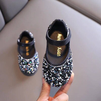 Autumn Girls Rhinestone Leather Shoes 2024 Spring Pearl Bow