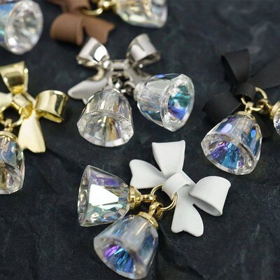 5PCS Christmas Bell Pendant Luxury Nail Charms Bow Crystal M