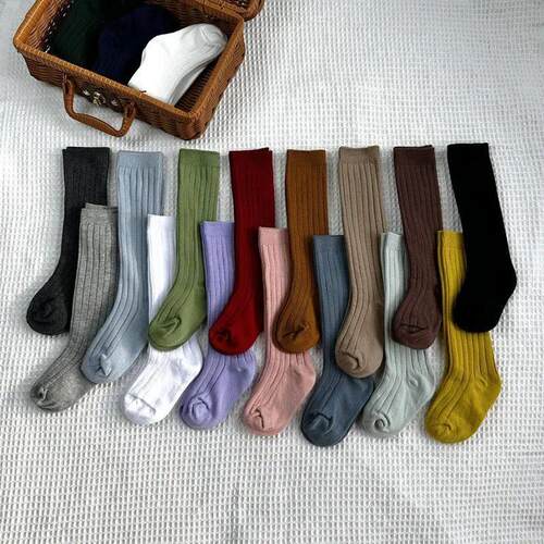 New Solid Baby Boys Girls Knee High Long Socks Cotton Breath