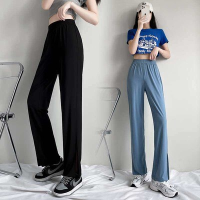 Ice Silk Pants Womens Summer Thin Slim-fit Mop Pants High W