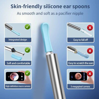 Wreless  Ear Pck Otoscopea Borescope Lumnous Ear Wax Cleanng