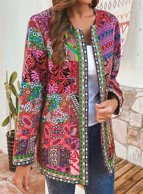 6XL Jacket Coat Women Fashion Summer Autumn Ethnic Floral Pr