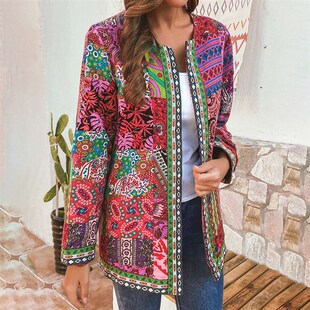 6XL Summer Floral Fashion Ethnic Women Coat Jacket Autumn