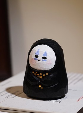 无脸男拿麦穗手工木雕小摆件可爱卡通治愈系办公室书桌摆放装饰品