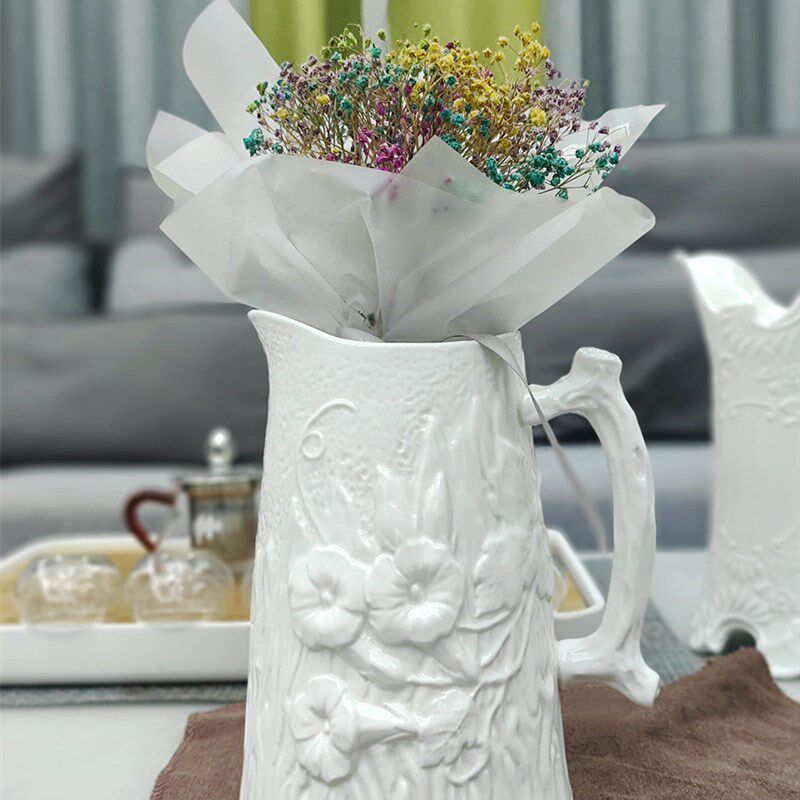 佳瓷汇法式复古浮雕花瓶家用欧式桌面花器干鲜花水培奶壶装饰摆件