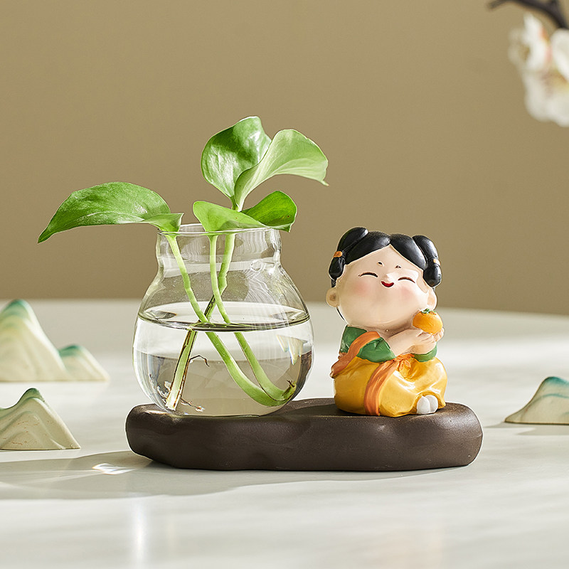 唐仕女水培小摆件办公室好物女生电脑办公桌面工位装饰品治愈解压