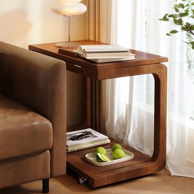 可移动实木边几沙发茶几侧边柜阳台可翻盖小茶桌卧室家用床头柜