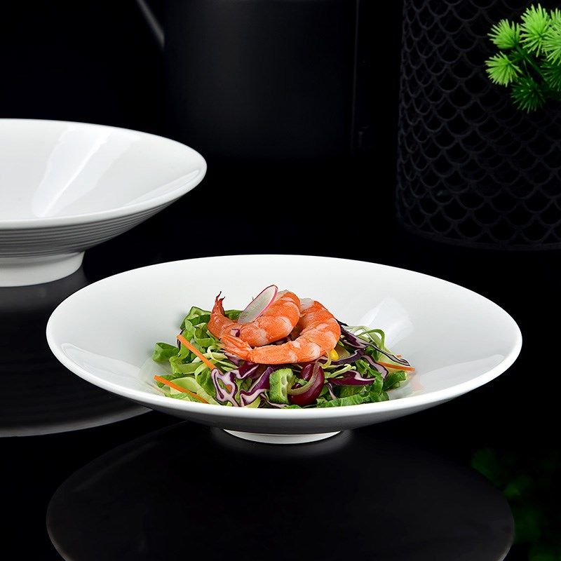 酒店纯白色陶瓷小脚喇叭碗装凉菜斗笠盘饭店商用冷菜敞口圆形菜盘,餐饮具,盘,淘宝优惠券,粉丝福利购,淘宝优惠卷