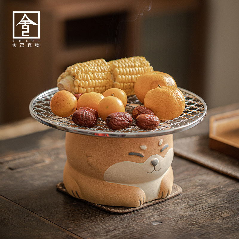 舍己宜物熊猫黄陶炭炉围炉煮茶家用温茶炉火炉煮茶壶取暖炭炉子