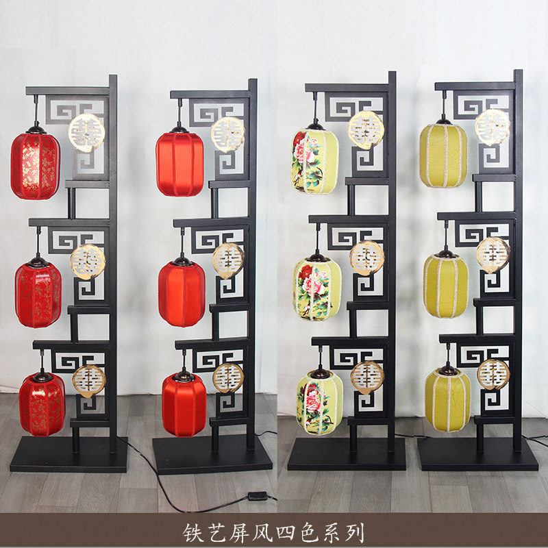 中式婚庆道具婚礼路引灯庆典晚会铁艺屏风羊皮灯三联灯笼装饰道具