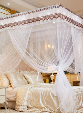 伸缩蚊帐家用带支架固定1.5m1.2米1.8m2米床公主风双人免安装蚊帐