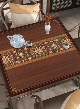 中式方桌布防水防油免洗正方形餐桌垫茶几八仙桌皮革自动麻将桌垫