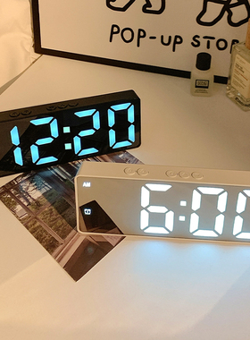 夜光镜面时钟桌面时间钟表led数字显示器摆件电子闹钟学生用宿舍