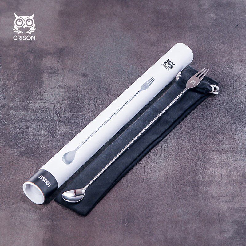 BS001 CRISON经典薄款右手用长吧勺酒吧调酒细螺纹调酒搅拌棒35cm