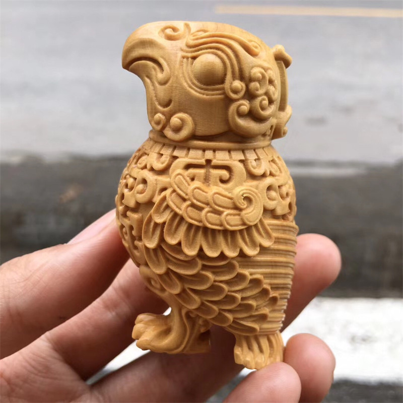 黄杨木雕仿古春秋战国子?弄乍?鸟尊摆件实木雕刻手把件装饰工艺