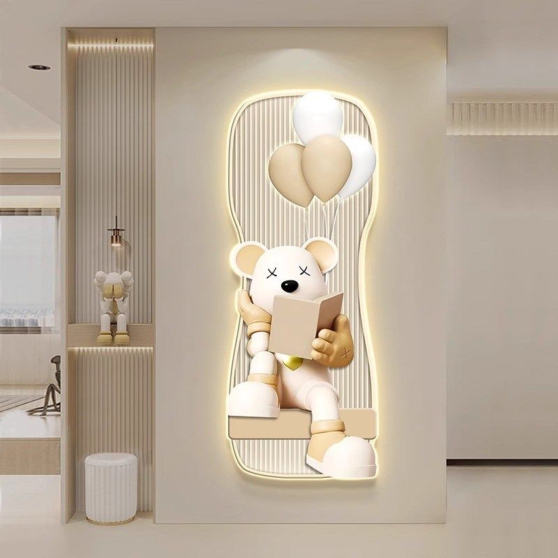 奶油风暴力熊入户门玄关装饰画客厅走廊过道挂画LED发光壁灯墙画,家居饰品,现代装饰画,淘宝优惠券,粉丝福利购,淘宝优惠卷