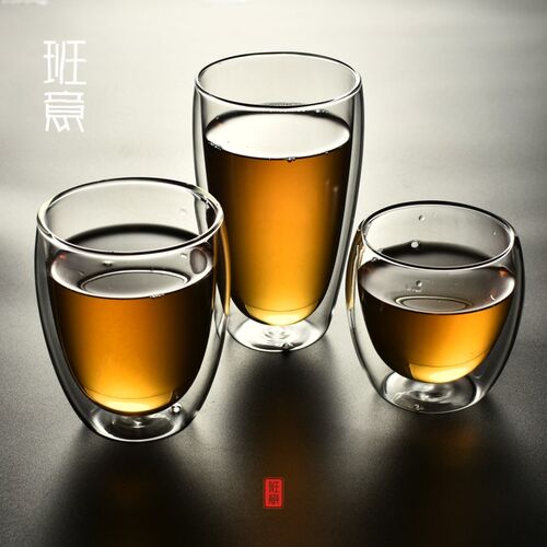双层耐热透明玻璃咖啡杯防烫隔热水杯子家用牛奶杯泡花茶杯果汁杯