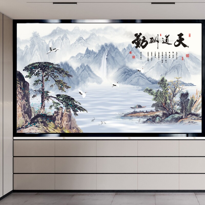 中式家和富贵艺术玻璃屏风隔断背景墙磨砂透光彩绘双面入户玄关