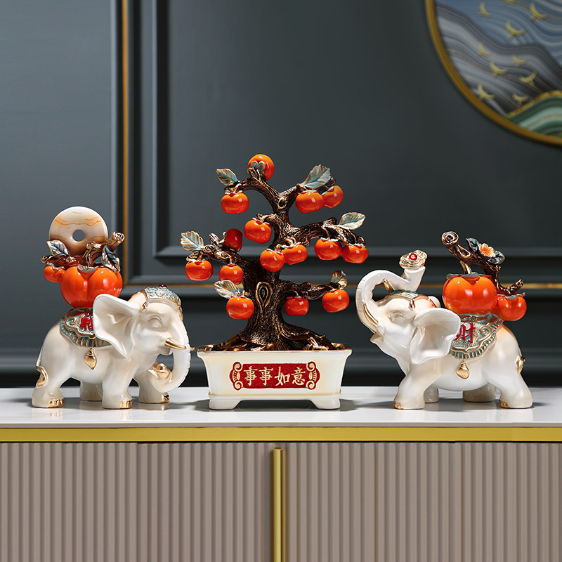 招财大象酒柜装饰品乔迁新居 事事如意柿子树电视柜玄关装饰摆件,家居饰品,装饰摆件,淘宝优惠券,粉丝福利购,淘宝优惠卷