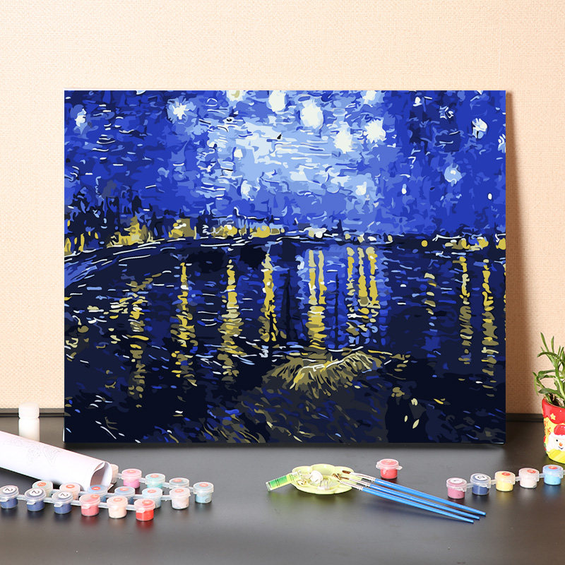 数字油画diy手工填充世界名画梵高星空星夜向日葵手绘填色油彩画