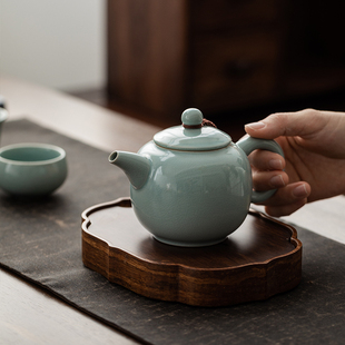 宁不凡汝窑茶壶陶瓷单壶功夫茶具家用泡茶壶开片可养汝瓷 豆青色