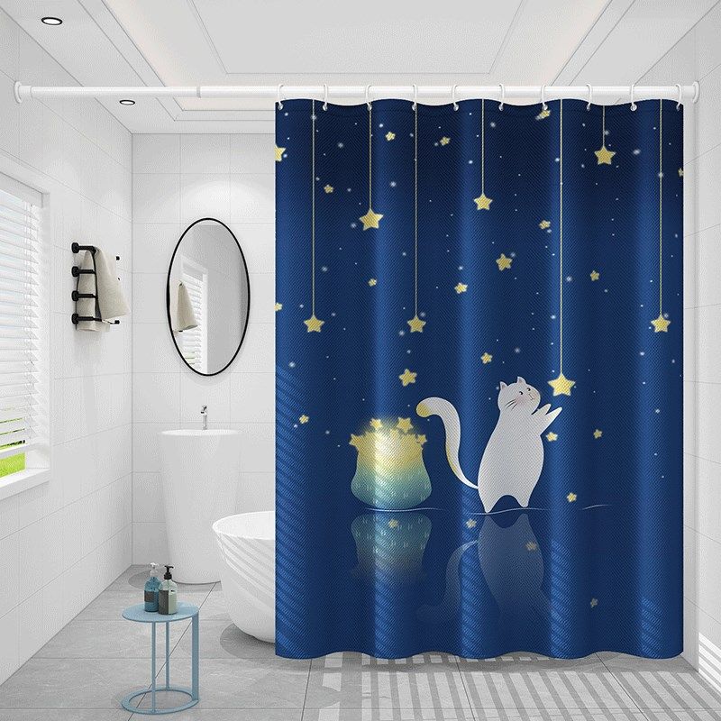 浴室浴帘加厚防水防霉浴帘布卫生间浴帘套装免打孔洗澡保暖隔断帘,家庭/个人清洁工具,浴帘,淘宝优惠券,粉丝福利购,淘宝优惠卷