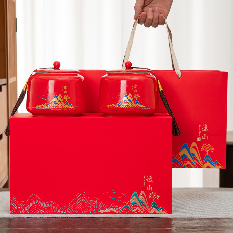 高档茶叶包装盒空礼盒陶瓷红茶茶叶罐密封罐礼品盒绿白茶通用定制