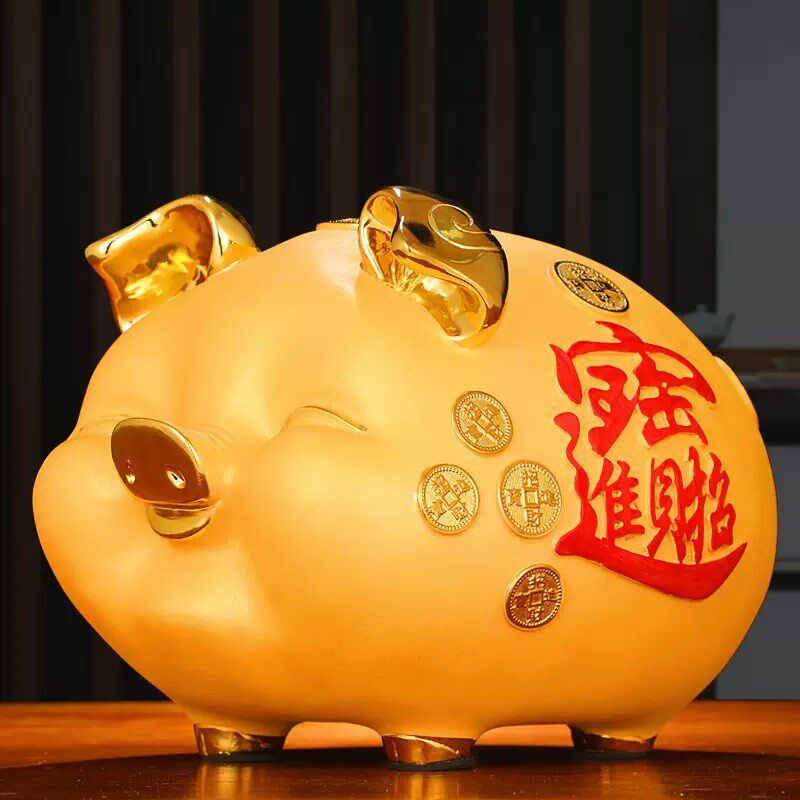 可存取大容量金猪存钱罐树脂工艺品摆件招财进宝可爱猪大人储蓄罐