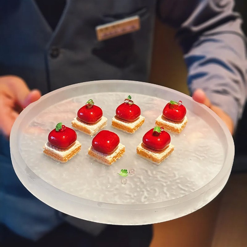 酒店中厨餐具玻璃直口平盘特色创意会所冷菜中式圆形盘子凉菜餐盘