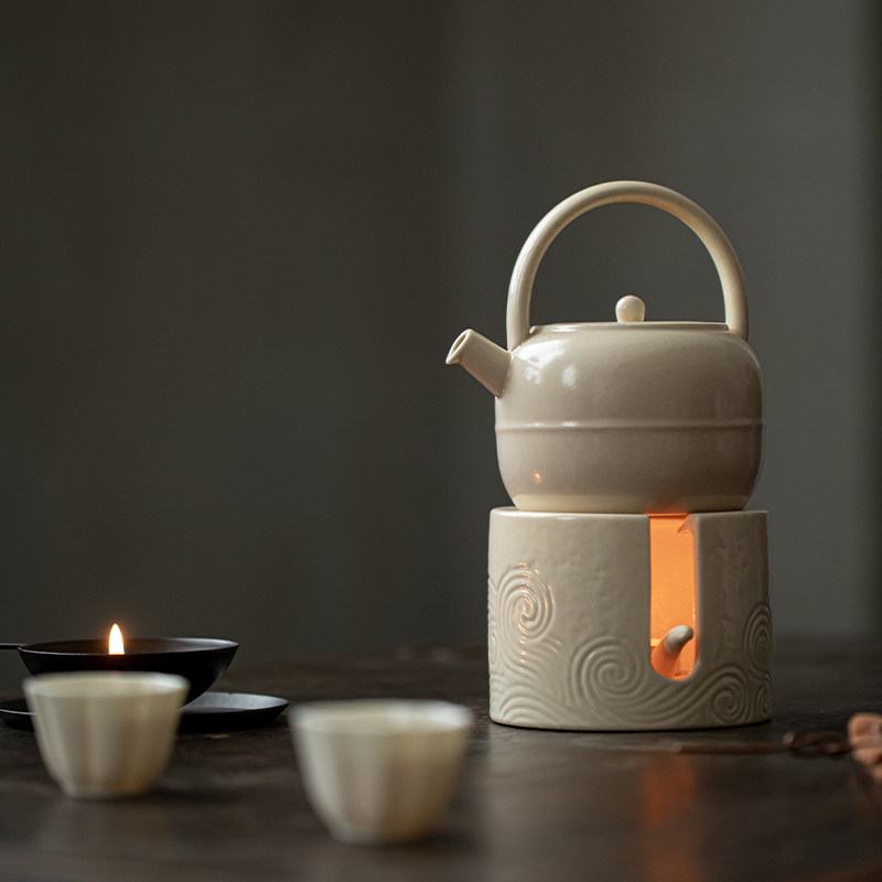 草木祠 陶瓷提梁壶过滤泡茶壶 煮茶温茶套装蜡烛底座温茶炉酒精炉