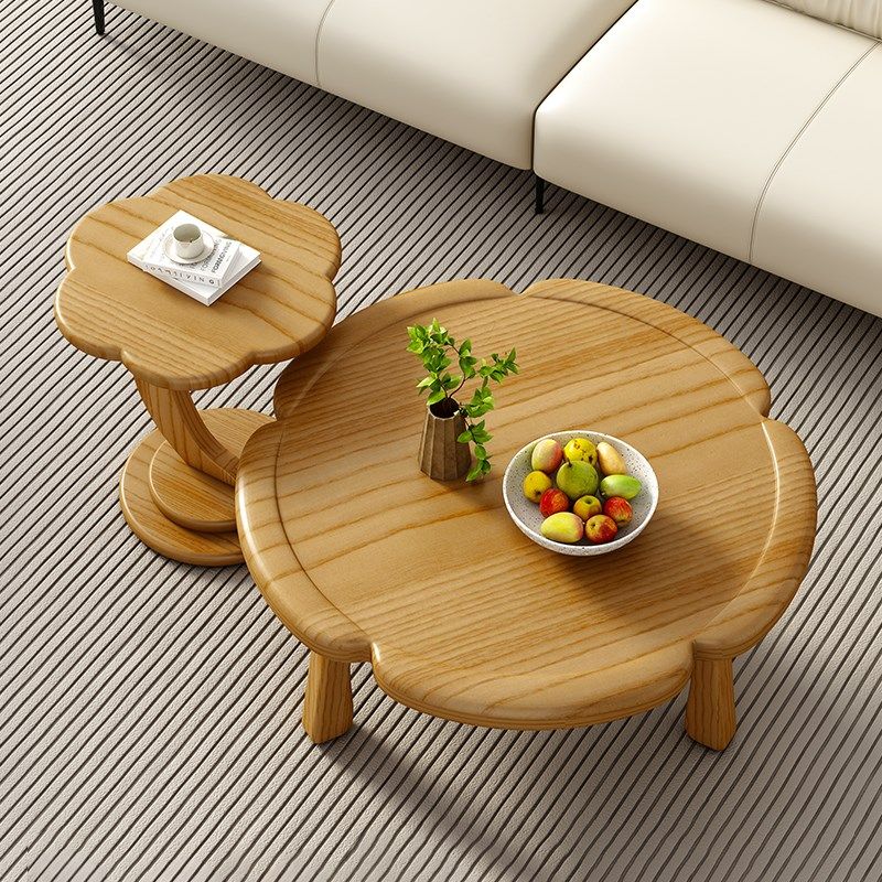 全实木茶几奶油风原木创意圆形客厅家用现代小户型极简花朵形茶台,住宅家具,茶几,淘宝优惠券,粉丝福利购,淘宝优惠卷